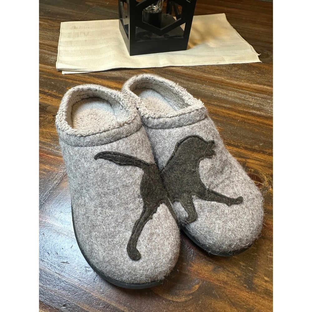 LL Bean Daybreak Scuffs Women 8 M Gray Wool Felt Dog Labrador Slippers 305194